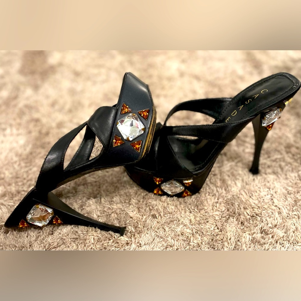 Casadei black leather heels size 5 1/2. Used.